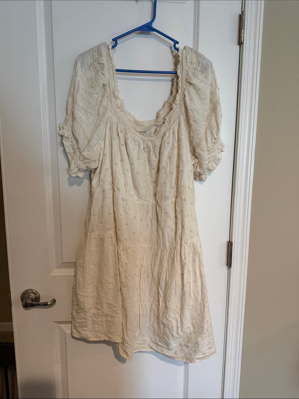 Old Navy Cream Embroidered Mini Dress